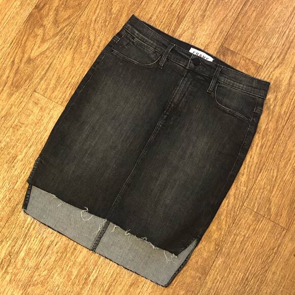 Frame Denim Light Black Denim Mini Skirt Raw High Low Hemline Size 25 - Picture 1 of 13
